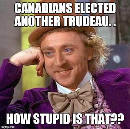 Creepy Condescending Wonka Meme | CANADIANS ELECTED ANOTHER TRUDEAU. . HOW STUPID IS THAT?? | image tagged in memes,creepy condescending wonka | made w/ Imgflip meme maker