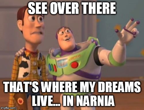Where dreams live because it's Narnia | SEE OVER THERE THAT'S WHERE MY DREAMS LIVE... IN NARNIA | image tagged in memes,x x everywhere | made w/ Imgflip meme maker