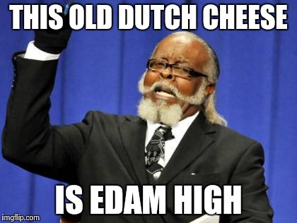 Too Damn High | THIS OLD DUTCH CHEESE IS EDAM HIGH | image tagged in memes,too damn high | made w/ Imgflip meme maker