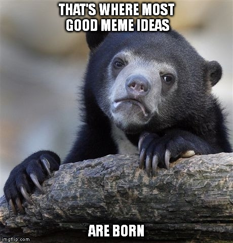 Confession Bear Meme | THAT'S WHERE MOST GOOD MEME IDEAS ARE BORN | image tagged in memes,confession bear | made w/ Imgflip meme maker