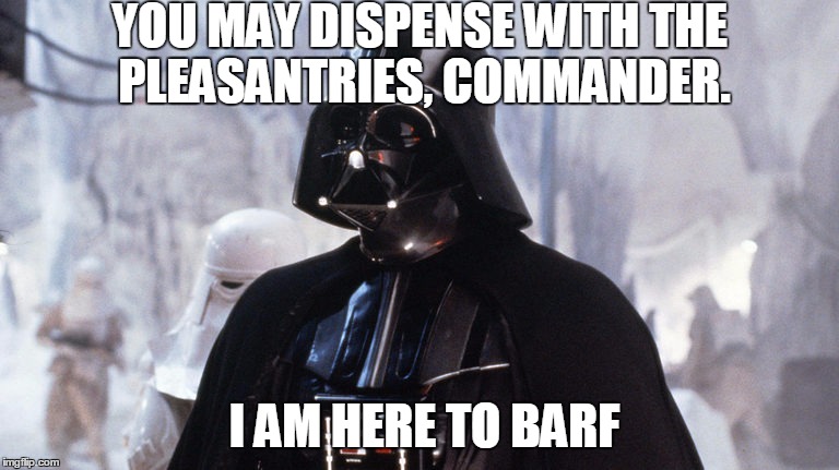YOU MAY DISPENSE WITH THE PLEASANTRIES, COMMANDER. I AM HERE TO BARF | made w/ Imgflip meme maker