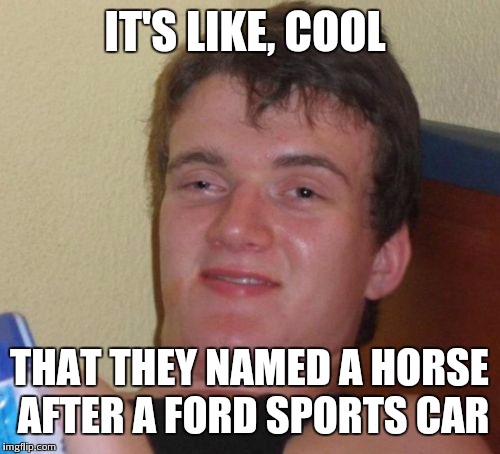 10 Guy | IT'S LIKE, COOL THAT THEY NAMED A HORSE AFTER A FORD SPORTS CAR | image tagged in memes,10 guy | made w/ Imgflip meme maker