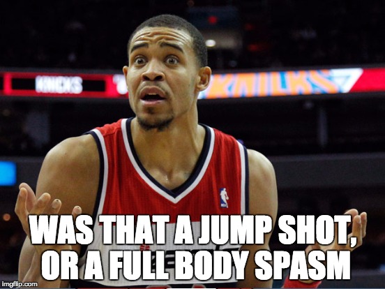 Jump shot | WAS THAT A JUMP SHOT, OR A FULL BODY SPASM | image tagged in question | made w/ Imgflip meme maker