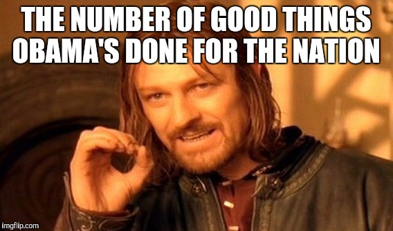 One Does Not Simply | THE NUMBER OF GOOD THINGS OBAMA'S DONE FOR THE NATION | image tagged in memes,one does not simply | made w/ Imgflip meme maker