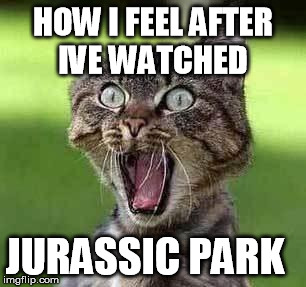 Screaming cat | HOW I FEEL AFTER IVE WATCHED JURASSIC PARK | image tagged in screaming cat | made w/ Imgflip meme maker
