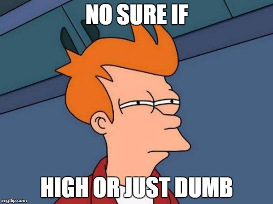Futurama Fry | NO SURE IF HIGH OR JUST DUMB | image tagged in memes,futurama fry | made w/ Imgflip meme maker