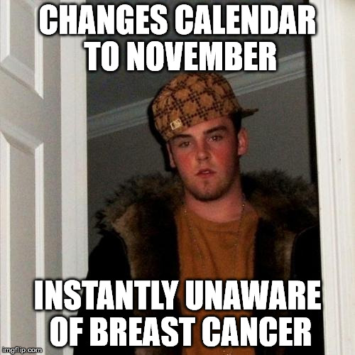 What?  It's around 12 months a year? | CHANGES CALENDAR TO NOVEMBER INSTANTLY UNAWARE OF BREAST CANCER | image tagged in memes,scumbag steve,breast cancer | made w/ Imgflip meme maker