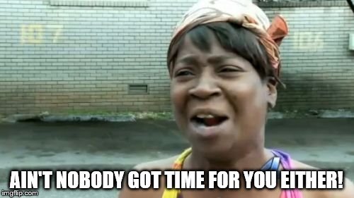 Ain't Nobody Got Time For That Meme | AIN'T NOBODY GOT TIME FOR YOU EITHER! | image tagged in memes,aint nobody got time for that | made w/ Imgflip meme maker