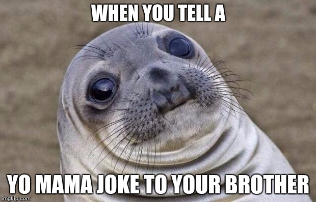 Awkward Moment Sealion Meme | WHEN YOU TELL A YO MAMA JOKE TO YOUR BROTHER | image tagged in memes,awkward moment sealion | made w/ Imgflip meme maker