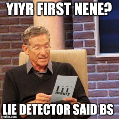 Maury Lie Detector Meme | YIYR FIRST NENE? LIE DETECTOR SAID BS | image tagged in memes,maury lie detector | made w/ Imgflip meme maker
