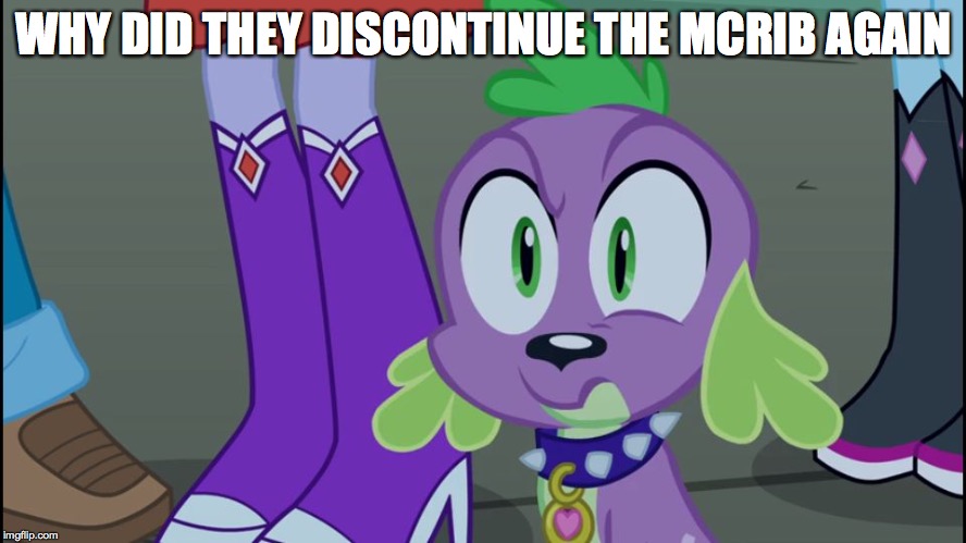 Mlp equestria girls spike da fuk | WHY DID THEY DISCONTINUE THE MCRIB AGAIN | image tagged in mlp equestria girls spike da fuk | made w/ Imgflip meme maker