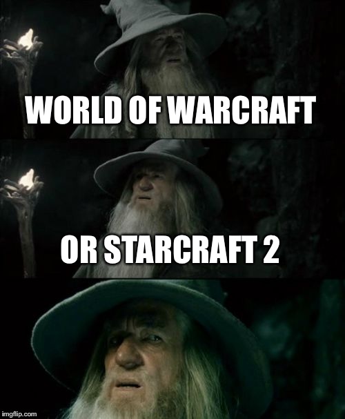Confused Gandalf Meme | WORLD OF WARCRAFT OR STARCRAFT 2 | image tagged in memes,confused gandalf | made w/ Imgflip meme maker