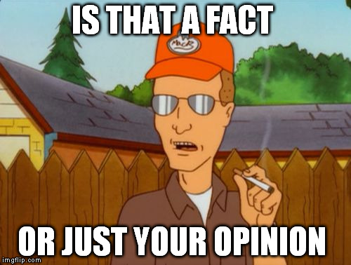 Dale Grible smoking | IS THAT A FACT OR JUST YOUR OPINION | image tagged in dale grible smoking | made w/ Imgflip meme maker