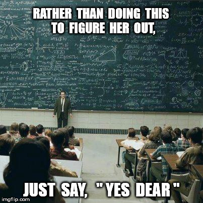 School | RATHER  THAN  DOING  THIS  TO  FIGURE  HER  OUT, JUST  SAY,   " YES  DEAR " | image tagged in school | made w/ Imgflip meme maker