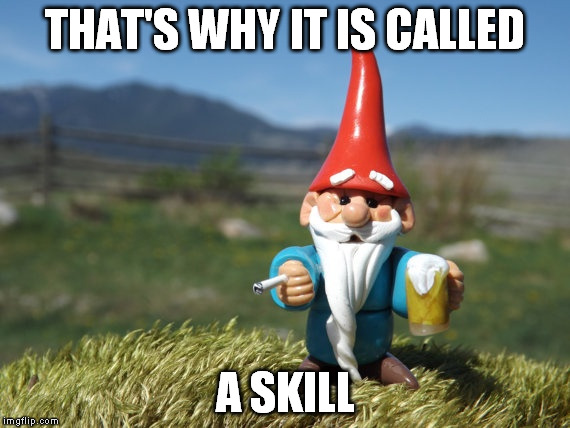 Advice gnome | THAT'S WHY IT IS CALLED A SKILL | image tagged in advice gnome | made w/ Imgflip meme maker