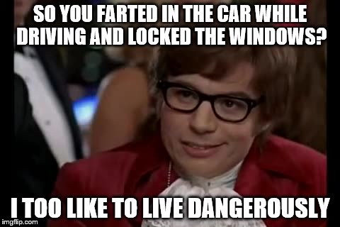 I Too Like To Live Dangerously | SO YOU FARTED IN THE CAR WHILE DRIVING AND LOCKED THE WINDOWS? I TOO LIKE TO LIVE DANGEROUSLY | image tagged in memes,i too like to live dangerously | made w/ Imgflip meme maker