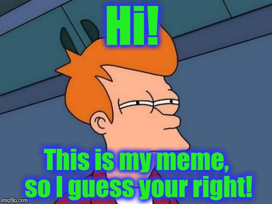 Futurama Fry Meme | Hi! This is my meme, so I guess your right! | image tagged in memes,futurama fry | made w/ Imgflip meme maker