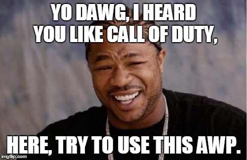 Yo Dawg Heard You | YO DAWG, I HEARD YOU LIKE CALL OF DUTY, HERE, TRY TO USE THIS AWP. | image tagged in memes,yo dawg heard you | made w/ Imgflip meme maker