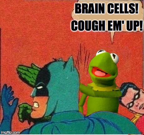 Kermit saving Robin | BRAIN CELLS! COUGH EM' UP! | image tagged in kermit saving robin | made w/ Imgflip meme maker