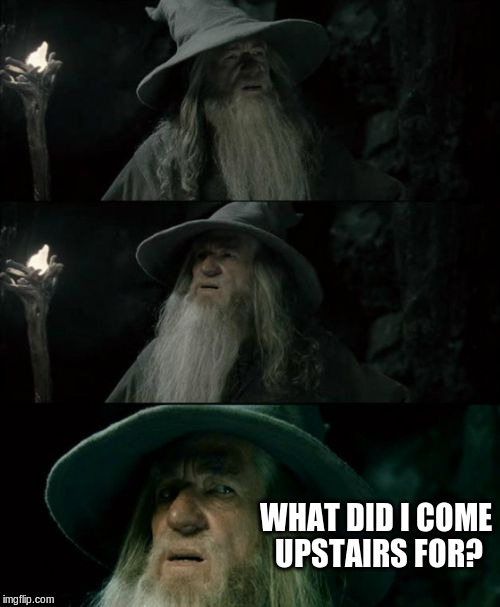 Confused Gandalf Meme | WHAT DID I COME UPSTAIRS FOR? | image tagged in memes,confused gandalf | made w/ Imgflip meme maker