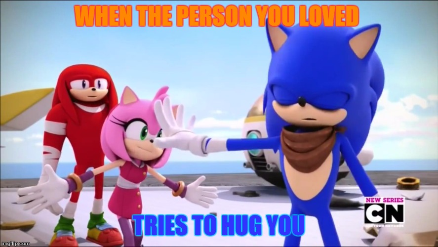 when the person you loved tries to hug you | WHEN THE PERSON YOU LOVED TRIES TO HUG YOU | image tagged in memes,funny memes,sonic the hedgehog,sonic boom,funny | made w/ Imgflip meme maker