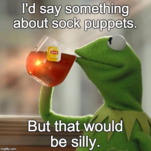 But That's None Of My Business Meme | I'd say something about sock puppets. But that would be silly. | image tagged in memes,but thats none of my business,kermit the frog | made w/ Imgflip meme maker