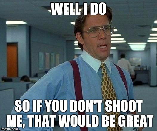 WELL I DO SO IF YOU DON'T SHOOT ME, THAT WOULD BE GREAT | image tagged in memes,that would be great | made w/ Imgflip meme maker