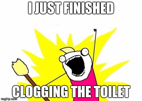 X All The Y Meme | I JUST FINISHED CLOGGING THE TOILET | image tagged in memes,x all the y | made w/ Imgflip meme maker