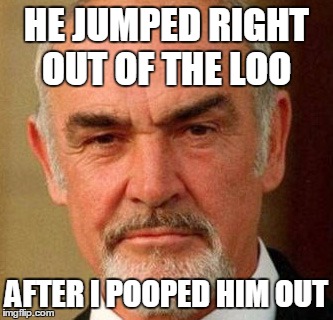 HE JUMPED RIGHT OUT OF THE LOO AFTER I POOPED HIM OUT | image tagged in connery | made w/ Imgflip meme maker