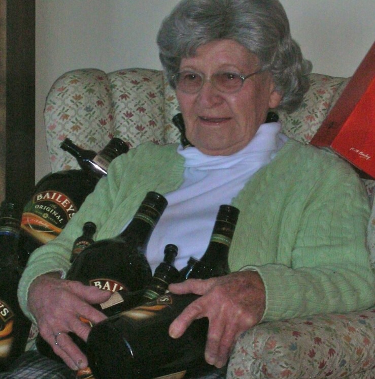 Old lady with booze bottles  Blank Meme Template