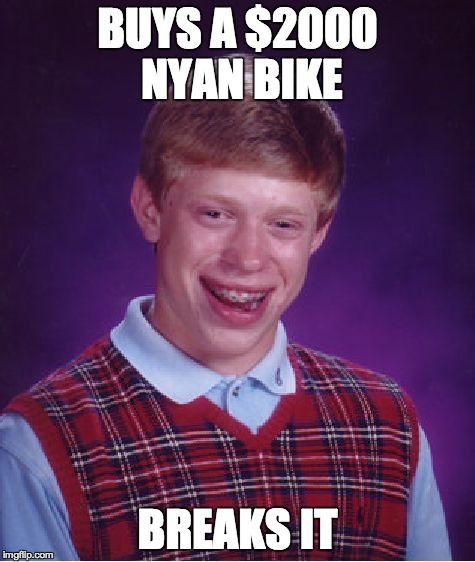 Bad Luck Brian Meme | BUYS A $2000 NYAN BIKE BREAKS IT | image tagged in memes,bad luck brian | made w/ Imgflip meme maker