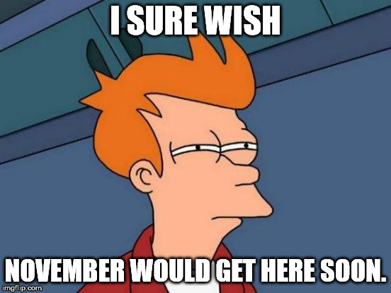 Futurama Fry Meme | I SURE WISH NOVEMBER WOULD GET HERE SOON. | image tagged in memes,futurama fry | made w/ Imgflip meme maker