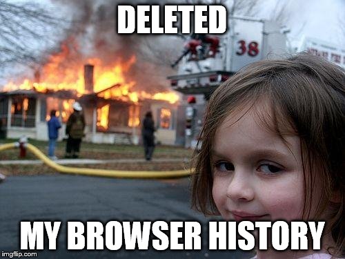 Disaster Girl Meme | DELETED MY BROWSER HISTORY | image tagged in memes,disaster girl | made w/ Imgflip meme maker