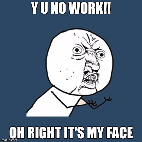 Y U No Meme | Y U NO WORK!! OH RIGHT IT'S MY FACE | image tagged in memes,y u no | made w/ Imgflip meme maker
