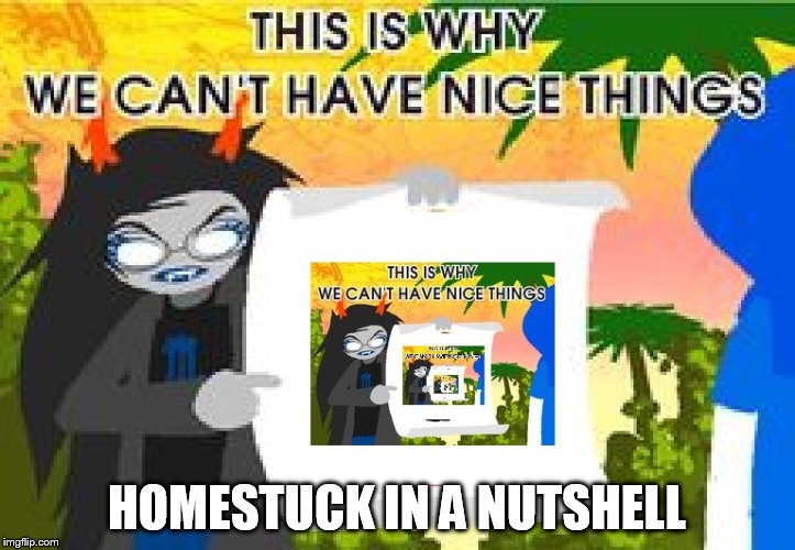 Homestuck In A Nutshell | HOMESTUCK IN A NUTSHELL | image tagged in this is why we cant have nice things,homestuck | made w/ Imgflip meme maker