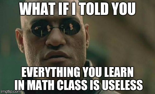 Matrix Morpheus | WHAT IF I TOLD YOU EVERYTHING YOU LEARN IN MATH CLASS IS USELESS | image tagged in memes,matrix morpheus | made w/ Imgflip meme maker