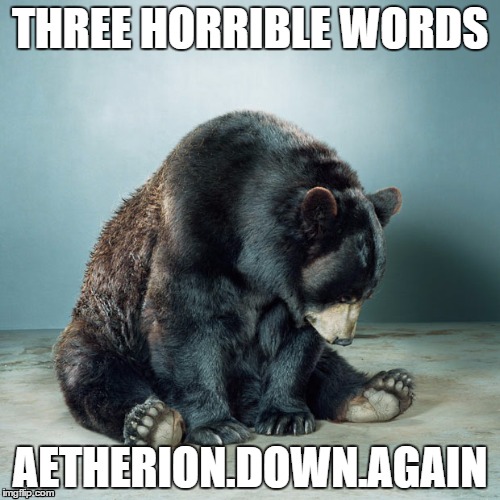 THREE HORRIBLE WORDS AETHERION.DOWN.AGAIN | image tagged in bear | made w/ Imgflip meme maker