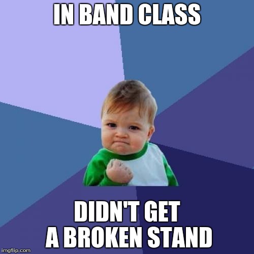 Success Kid Meme | IN BAND CLASS DIDN'T GET A BROKEN STAND | image tagged in memes,success kid | made w/ Imgflip meme maker