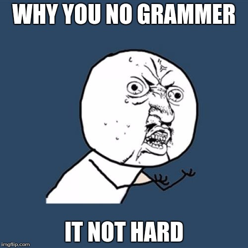 Y U No | WHY YOU NO GRAMMER IT NOT HARD | image tagged in memes,y u no | made w/ Imgflip meme maker