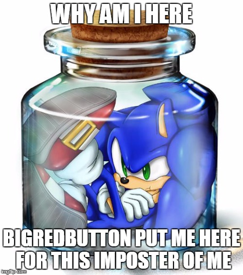Sonic | WHY AM I HERE BIGREDBUTTON PUT ME HERE FOR THIS IMPOSTER OF ME | image tagged in sonic | made w/ Imgflip meme maker