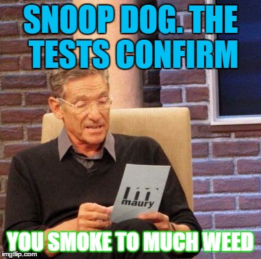 Maury Lie Detector | SNOOP DOG. THE TESTS CONFIRM YOU SMOKE TO MUCH WEED | image tagged in memes,maury lie detector | made w/ Imgflip meme maker