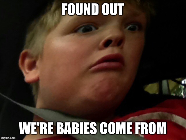FOUND OUT WE'RE BABIES COME FROM | image tagged in freakout | made w/ Imgflip meme maker