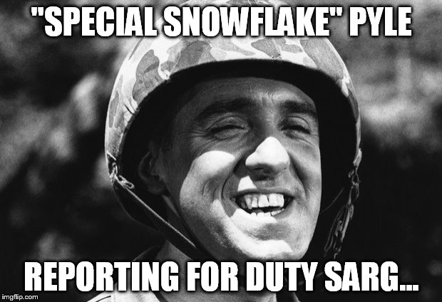 "SPECIAL SNOWFLAKE" PYLE REPORTING FOR DUTY SARG... | made w/ Imgflip meme maker