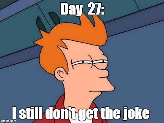 Futurama Fry Meme | Day  27: I still don't get the joke | image tagged in memes,futurama fry | made w/ Imgflip meme maker