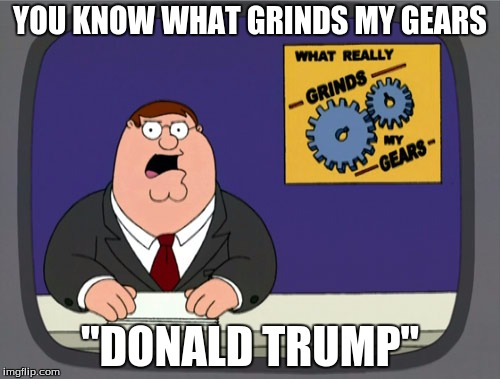 Peter Griffin News | YOU KNOW WHAT GRINDS MY GEARS "DONALD TRUMP" | image tagged in memes,peter griffin news | made w/ Imgflip meme maker