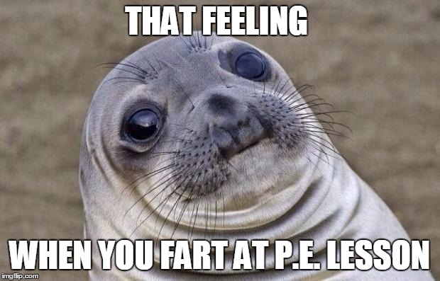 Awkward Moment Sealion | THAT FEELING WHEN YOU FART AT P.E. LESSON | image tagged in memes,awkward moment sealion,physical education,school | made w/ Imgflip meme maker