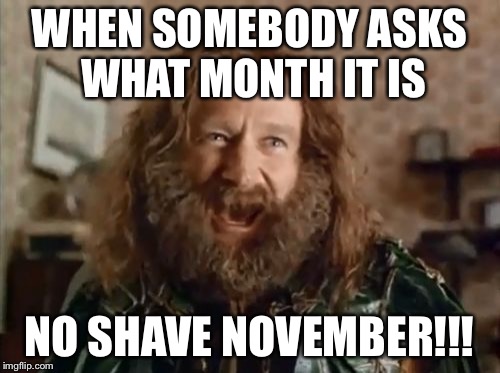 No Shave November | WHEN SOMEBODY ASKS WHAT MONTH IT IS NO SHAVE NOVEMBER!!! | image tagged in memes,what year is it,robin williams,no shave november | made w/ Imgflip meme maker