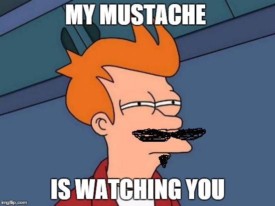 A Face With a Face...and Facial Hair With Facial Hair  | MY MUSTACHE IS WATCHING YOU | image tagged in memes,futurama fry,mustache | made w/ Imgflip meme maker