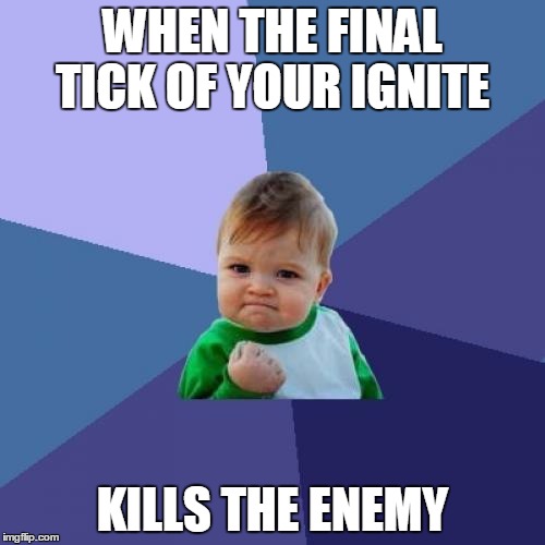 Success Kid | WHEN THE FINAL TICK OF YOUR IGNITE KILLS THE ENEMY | image tagged in memes,success kid | made w/ Imgflip meme maker