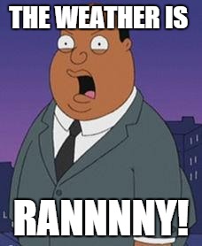 Family guy weatherman | THE WEATHER IS RANNNNY! | image tagged in family guy weatherman | made w/ Imgflip meme maker